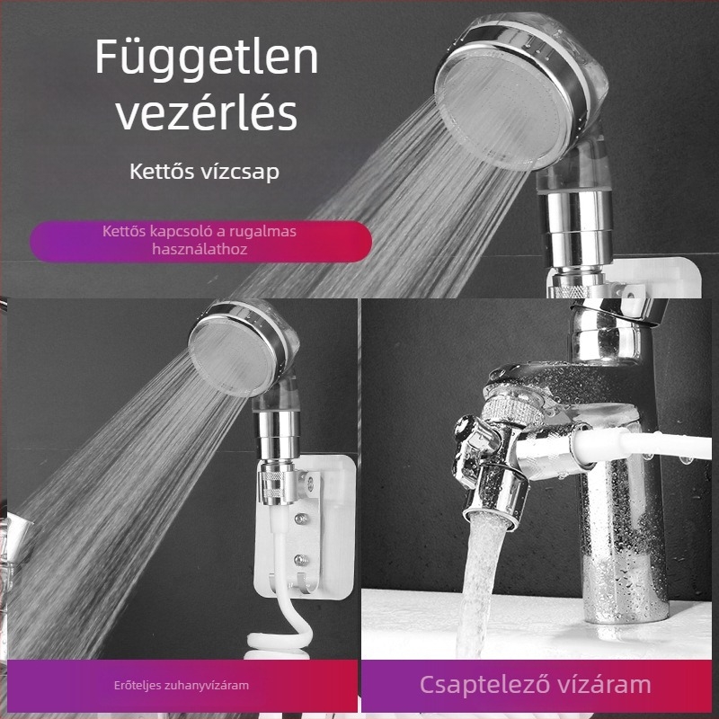 Hordozható ABS zuhanyfej szűrővel, 3-funkciós permetezés (Spray, Masszázs, Eső), fúrásmentes spirálos telepítés, 0–90°C