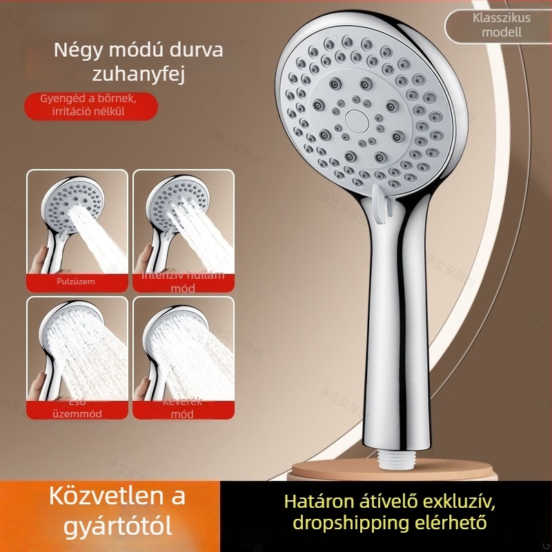 Hordozható kézi zuhanyfej készlet - ABS, falra szerelhető, eső mód, kör alakú fej