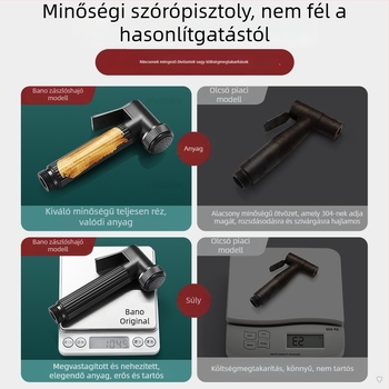 Teljesen rézből készült nyomásos zuhanyfej pisztollyal, kézi zuhany a fürdőszobában