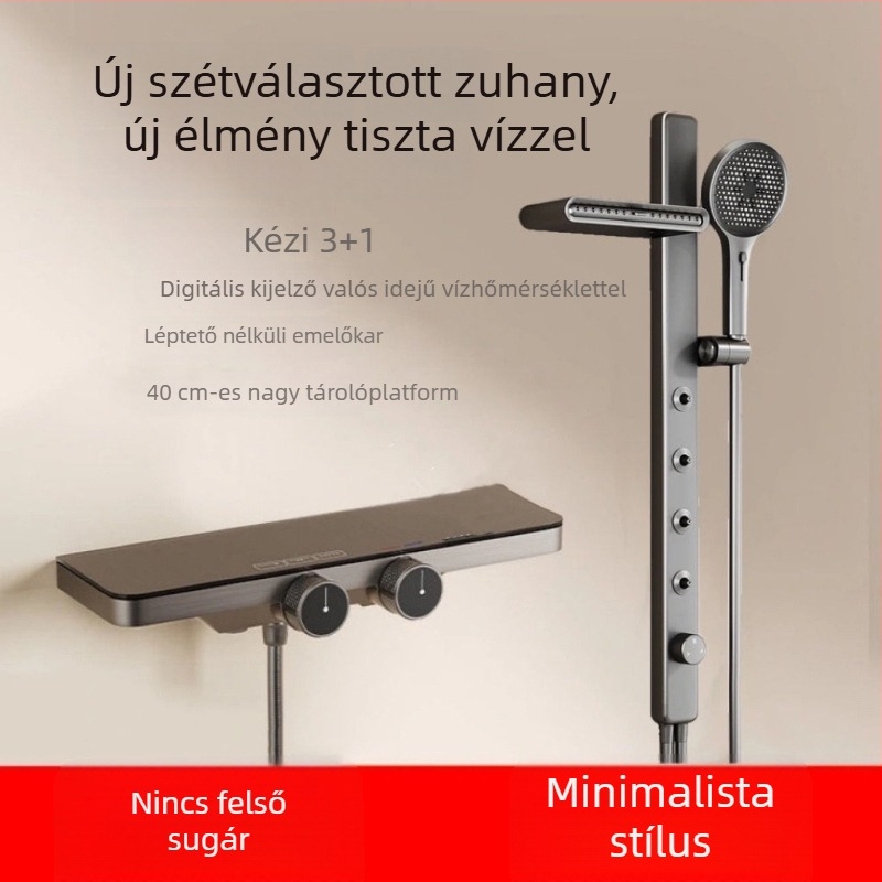 Zuhanyszett (split típus) – ABS anyag, állandó hőmérséklet, digitális kijelző, forgatható, megnövelt víznyomás