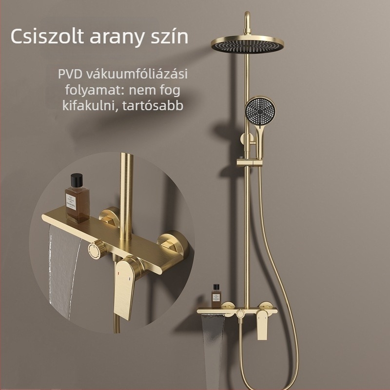 Réz zuhanyszett otthoni fürdőszobához – eső funkció, falra szerelt kivitel, modell Oq-8031, könnyed luxus stílus