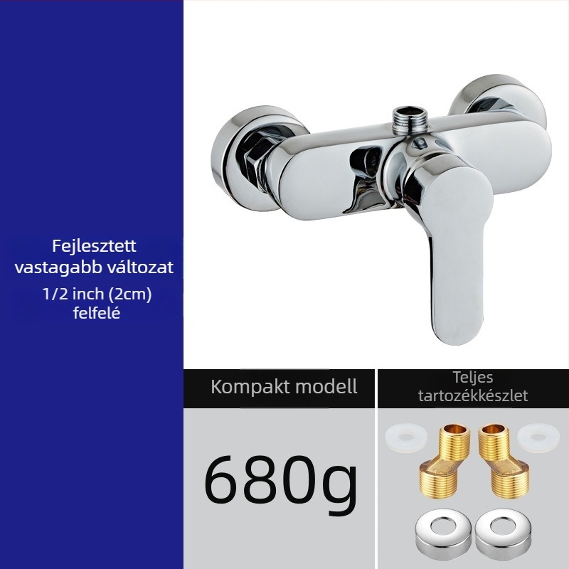 Rejtett falba épített zuhany keverőcsap, teljesen rézből, 0–90°C, 0,8 MPa, kerámiakorongos szelep