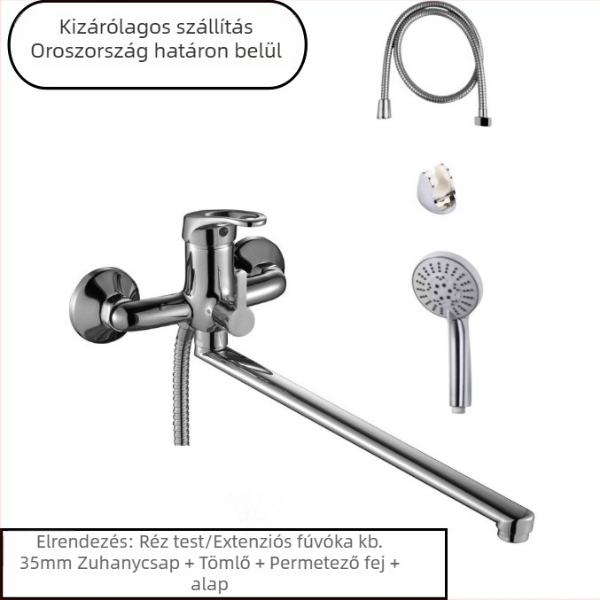 Kádcsaptelep szett kézi zuhannyal, cinkötvözet, falba szerelhető, emelőnyitásos működés, háromrészes felépítés, modern minimalist stílus