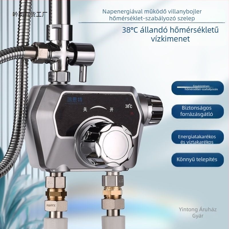Felületre szerelt termosztatikus keverő szelep napelemes intelligens automatikus hőmérséklet-szabályozással zuhanyhoz, forró és hideg víz, háztartási használat