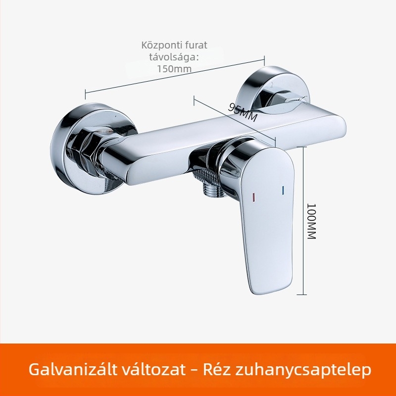 Új modellű teljesen rézből készült zuhanykeverő csap fürdőszobába és kádhoz, falra szerelve, meleg és hideg víz.