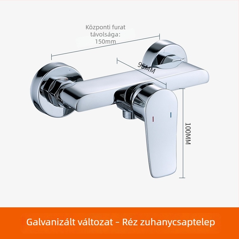 Új modellű teljesen rézből készült zuhanykeverő csap fürdőszobába és kádhoz, falra szerelve, meleg és hideg víz.