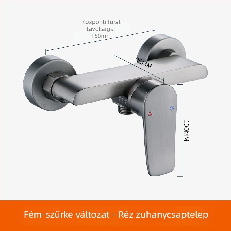 Új modellű teljesen rézből készült zuhanykeverő csap fürdőszobába és kádhoz, falra szerelve, meleg és hideg víz.