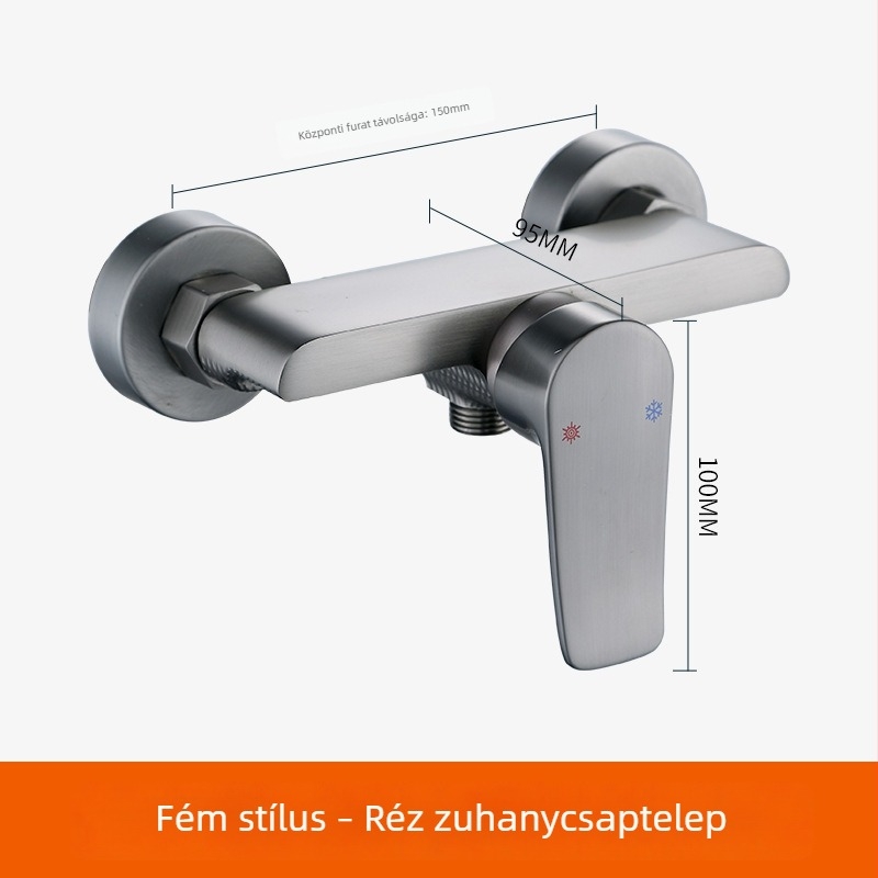 Új modellű teljesen rézből készült zuhanykeverő csap fürdőszobába és kádhoz, falra szerelve, meleg és hideg víz.