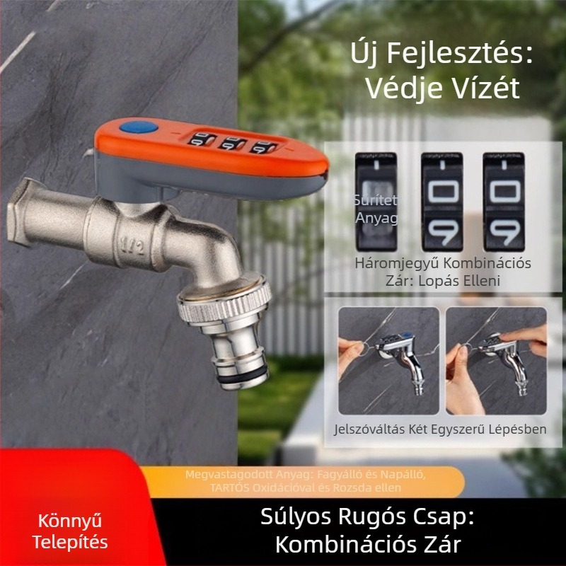 Külső bronz vízellátó csap jelszavas záróval, falba épített, 20 mm szeleptárcsával, teljes réz belső, gyors csatlakozás mosógéphez