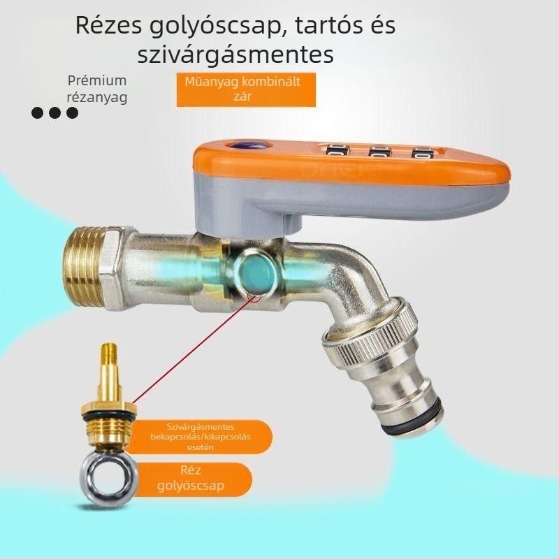 Külső bronz vízellátó csap jelszavas záróval, falba épített, 20 mm szeleptárcsával, teljes réz belső, gyors csatlakozás mosógéphez