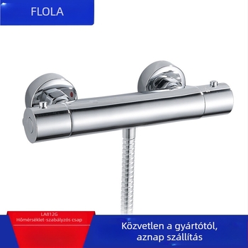 Beépített falba illesztett réz termosztatikus fürdőszobai és zuhanyozókészlet, modell 812G, 0–80°C hőmérséklet-tartomány, bronz szeleptengely