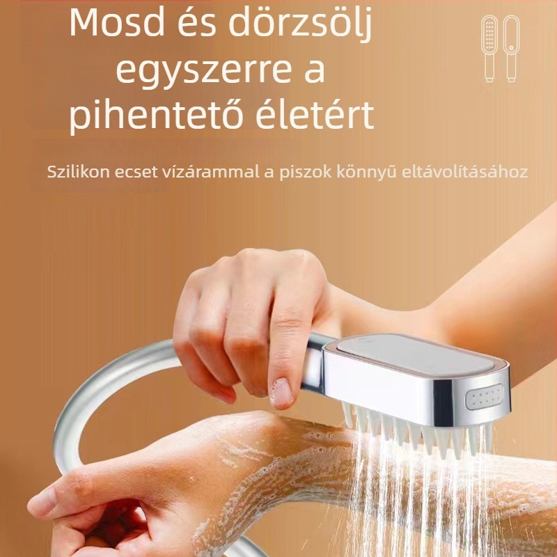 Nyomásos zuhanyfej masszázs funkcióval, ABS anyag, spirálos szerelés, elektroplakált bevonat