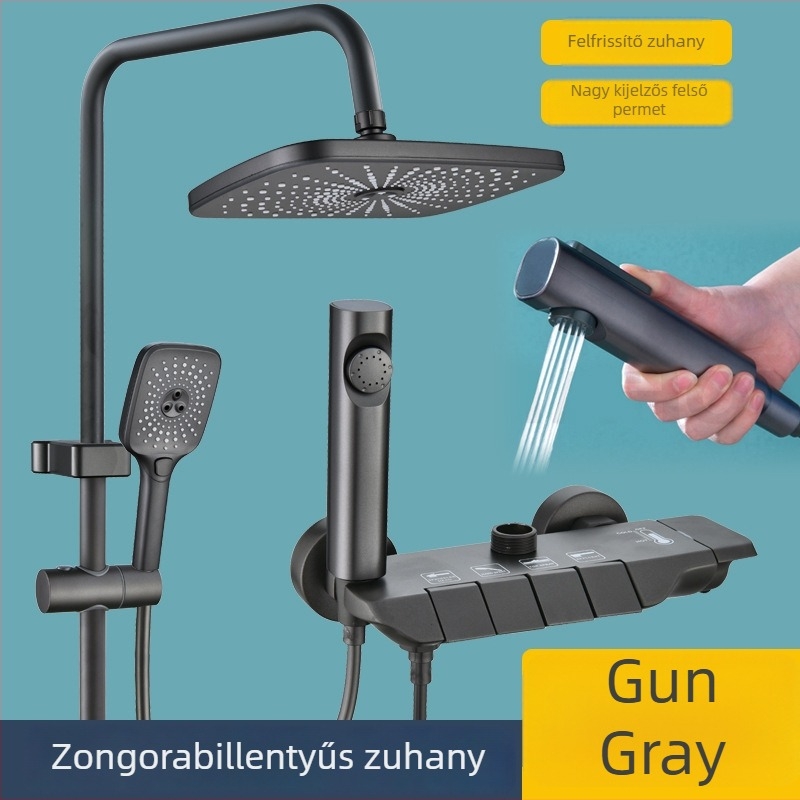 Réz zuhanykészlet eső funkcióval, falba építhető, négyszögletes formájú