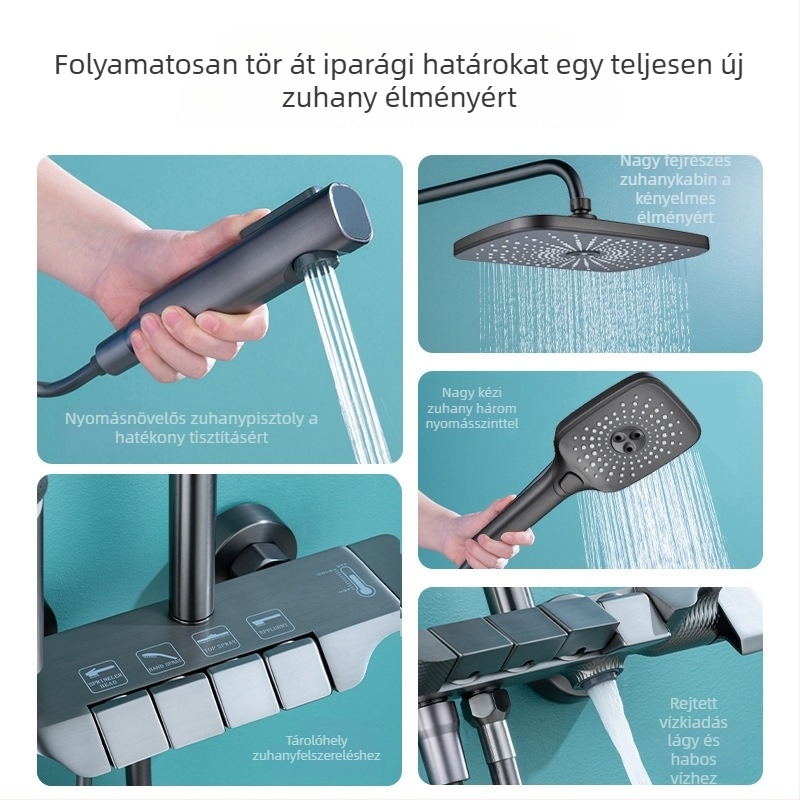 Réz zuhanykészlet eső funkcióval, falba építhető, négyszögletes formájú