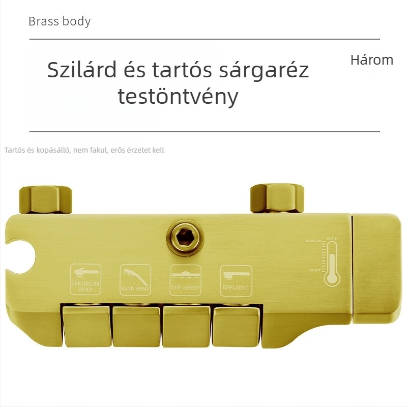 Réz zuhanykészlet eső funkcióval, falba építhető, négyszögletes formájú