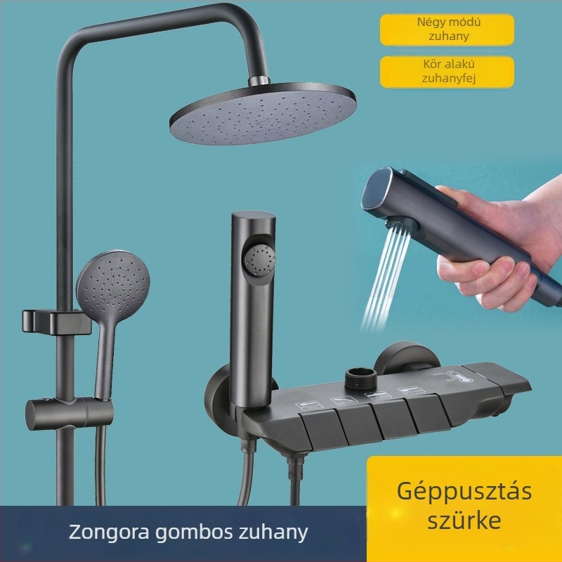 Réz zuhanykészlet eső funkcióval, falba építhető, négyszögletes formájú