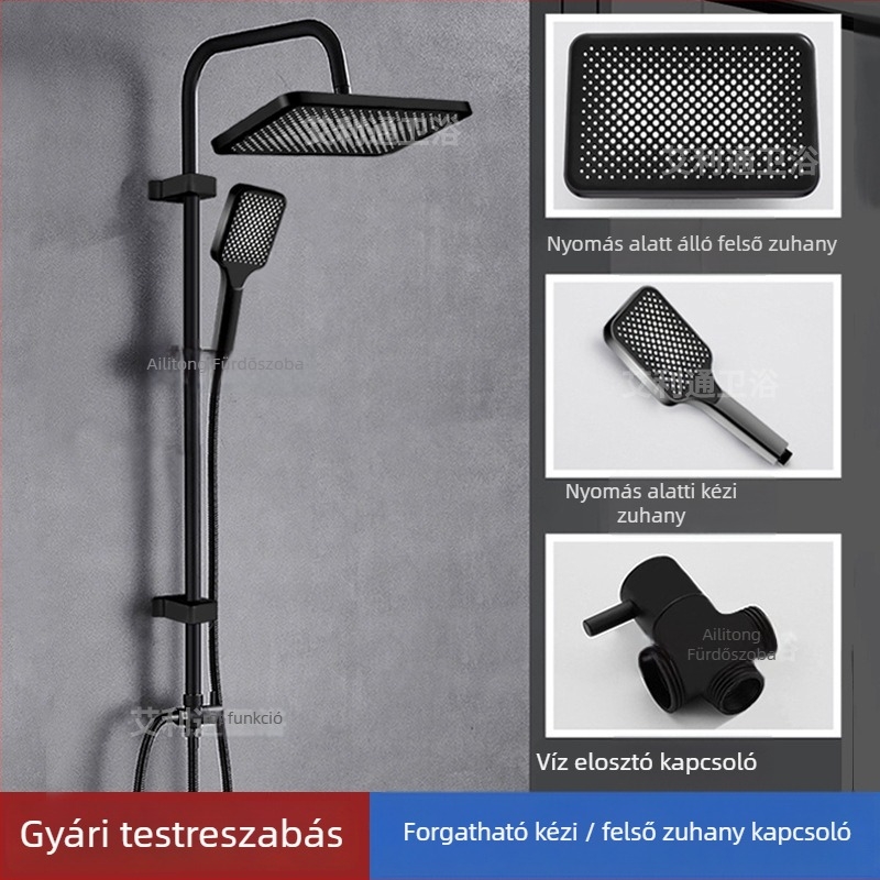 Rejtett falra szerelt réz zuhanykészlet – sugár, forgatható, állítható, eső