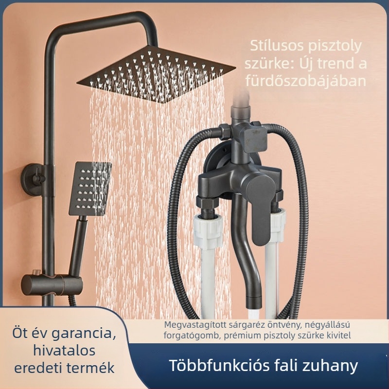 Digitális kijelzős zuhanykészlet háztartási használatra, falra szerelt esőzuhanyfej, állítható áramlás, meleg és hideg kettős beállítás, réz