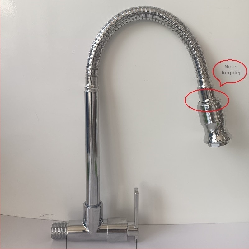 Réz konyhai falra szerelhető csaptelep, kerámiás szeleppel, 14 mm bemenet/kimenet, működési hőmérséklet 0–90 °C