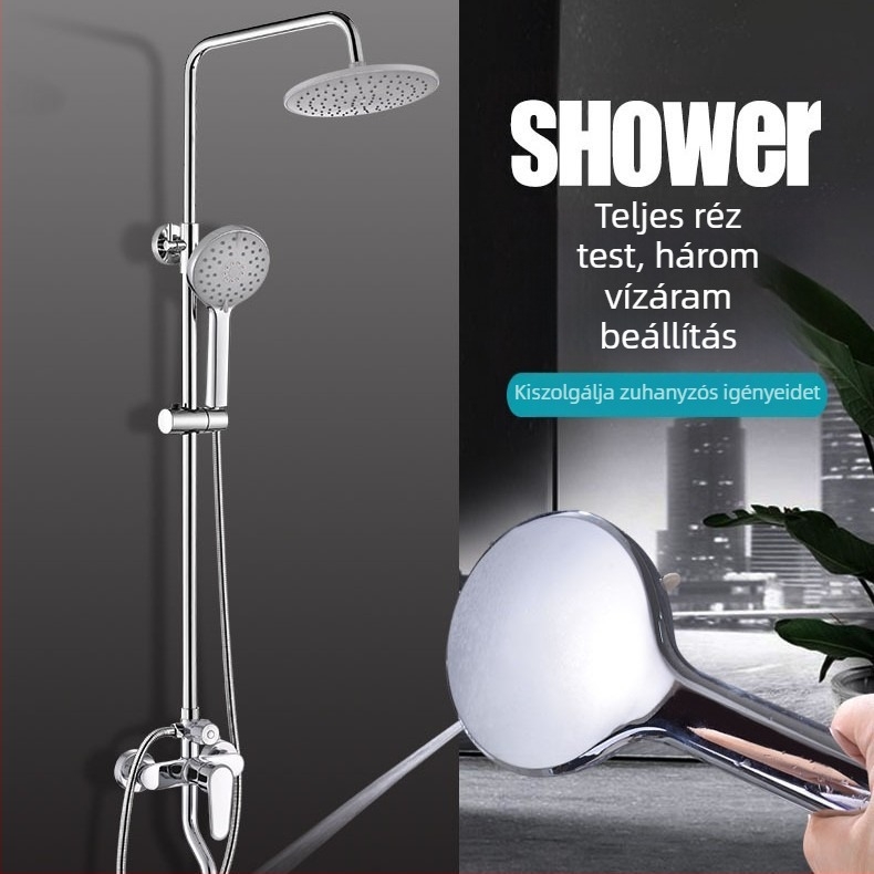 Réz Top Spray zuhanyfej, modell 1017, kör alakú, falba szerelt