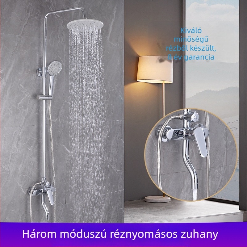 Réz Top Spray zuhanyfej, modell 1017, kör alakú, falba szerelt