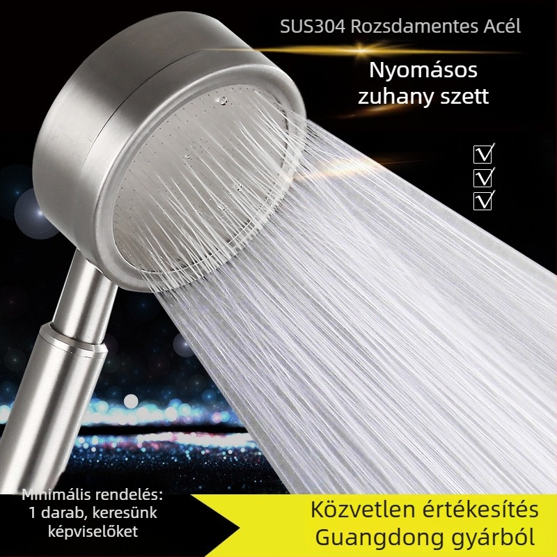 Hordozható rozsdamentes acél zuhanyfej 304 – felület: brushed, modell Supercharged handheld package, névleges nyomás 1.6, üzemi hőmérséklet 0–90°C