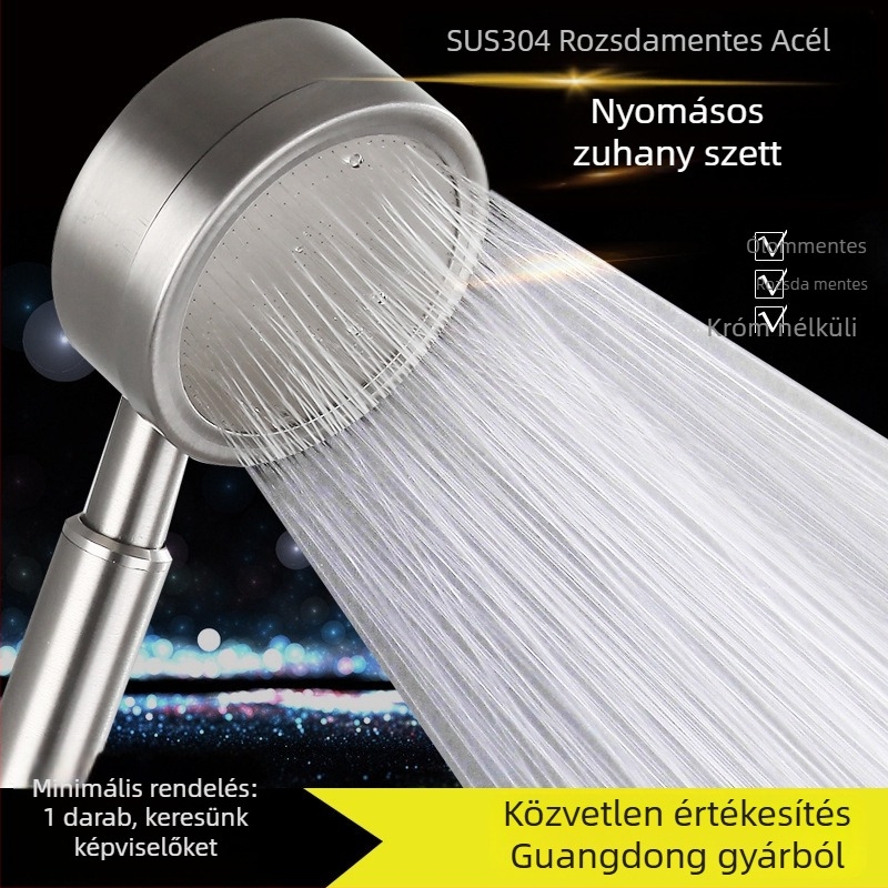 Hordozható rozsdamentes acél zuhanyfej 304 – felület: brushed, modell Supercharged handheld package, névleges nyomás 1.6, üzemi hőmérséklet 0–90°C