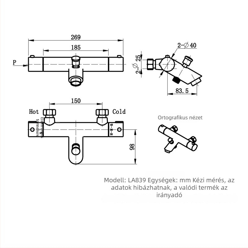 Falra szerelt zuhanykészlet fürdőkádhoz állandó hőmérséklettel, réz kivitel, 839-es modell; 3–80°C; 0.1–0.8 MPa