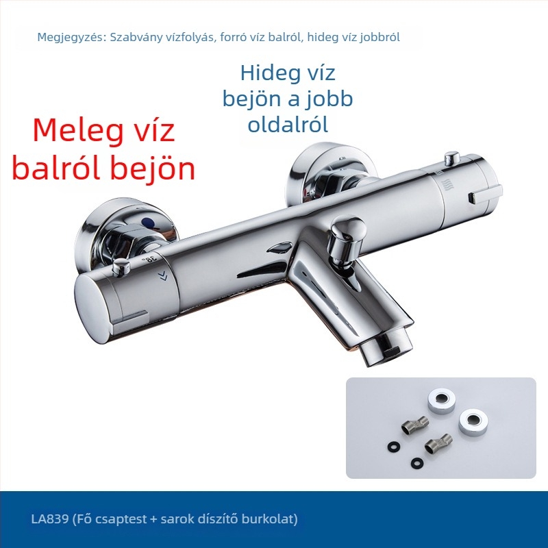 Falra szerelt zuhanykészlet fürdőkádhoz állandó hőmérséklettel, réz kivitel, 839-es modell; 3–80°C; 0.1–0.8 MPa