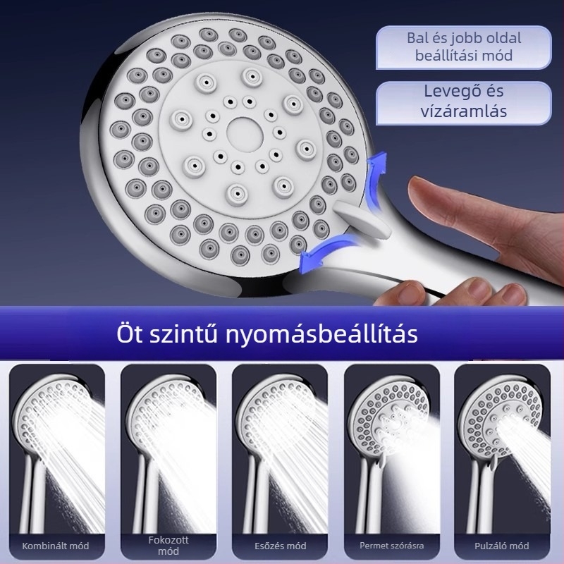 Kézi zuhanyfej rozsdamentes acélból, permetezés, masszázs és esőzuhany funkciókkal – modell 23