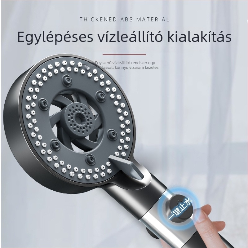 Kézi hordozható zuhanyfej – erőteljes nyomású sugár, 4-pontos univerzális tömlőcsatlakozás, műanyag test elektroplakáttal, modell 161, kör alak