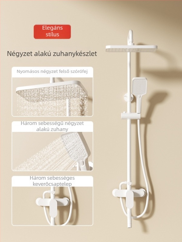Zuhanykészlet fürdőszobába, réz, digitális kijelző, rejtett szerelés, négyzetes forma, JM-S001