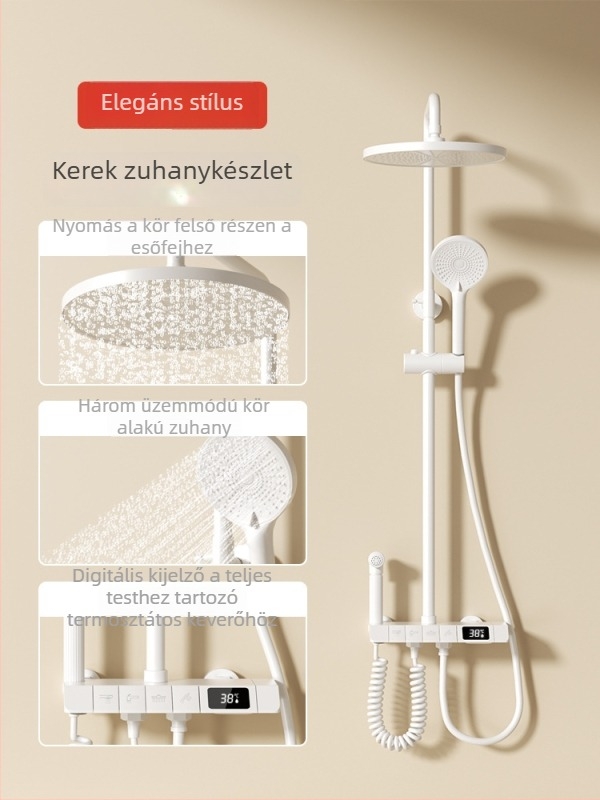 Zuhanykészlet fürdőszobába, réz, digitális kijelző, rejtett szerelés, négyzetes forma, JM-S001