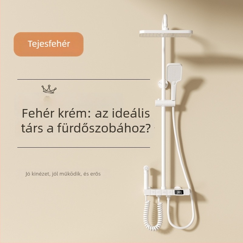 Zuhanykészlet fürdőszobába, réz, digitális kijelző, rejtett szerelés, négyzetes forma, JM-S001