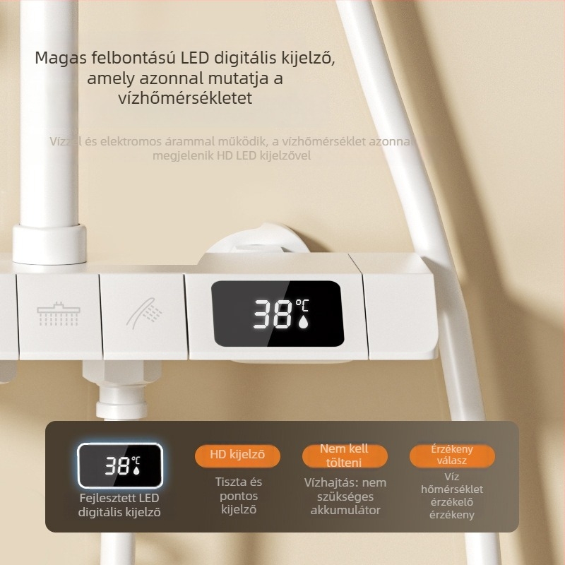 Zuhanykészlet fürdőszobába, réz, digitális kijelző, rejtett szerelés, négyzetes forma, JM-S001