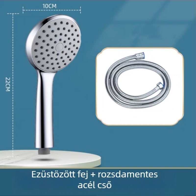 Kézi zuhanyfej fürdőszobába – ABS anyag, esőzuhany funkció, négypontú csatlakozás, kör alakú sugárzás, elektroplatinált felület