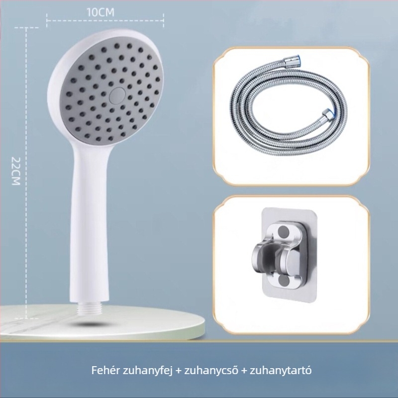 Kézi zuhanyfej fürdőszobába – ABS anyag, esőzuhany funkció, négypontú csatlakozás, kör alakú sugárzás, elektroplatinált felület