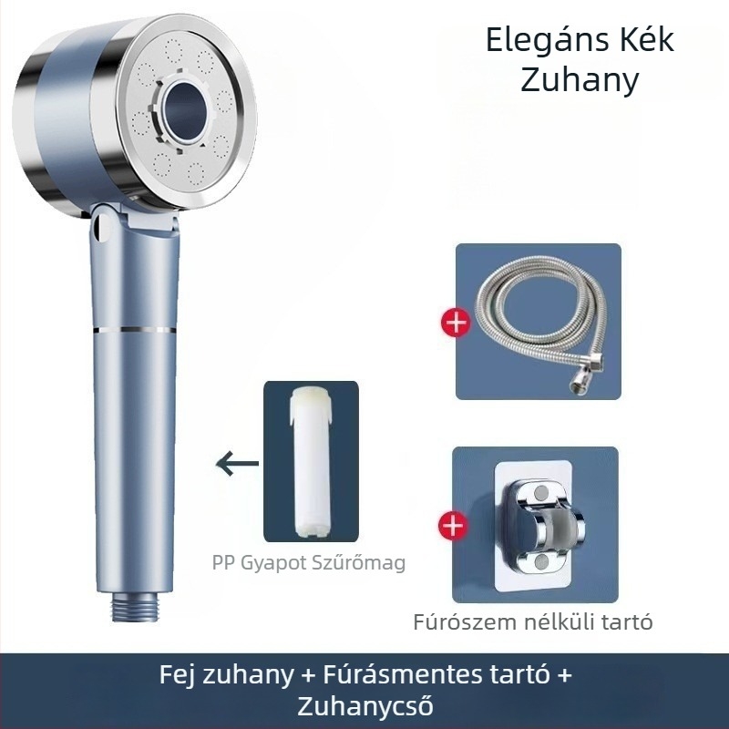 Kerek kétirányú fúvófejű zuhanykészlet kézi zuhannyal, ABS anyag, hordozható, funkciók: permetezés eső, erőteljes áramlat, menetes szerelés