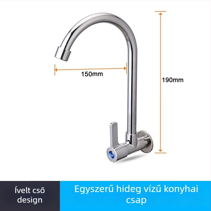 Beépített konyhai mosogató csaptele, egyetlen hideg víz, oldalsó bemenet, kerámiadisk szelep, ABS test, elektroplakált felület