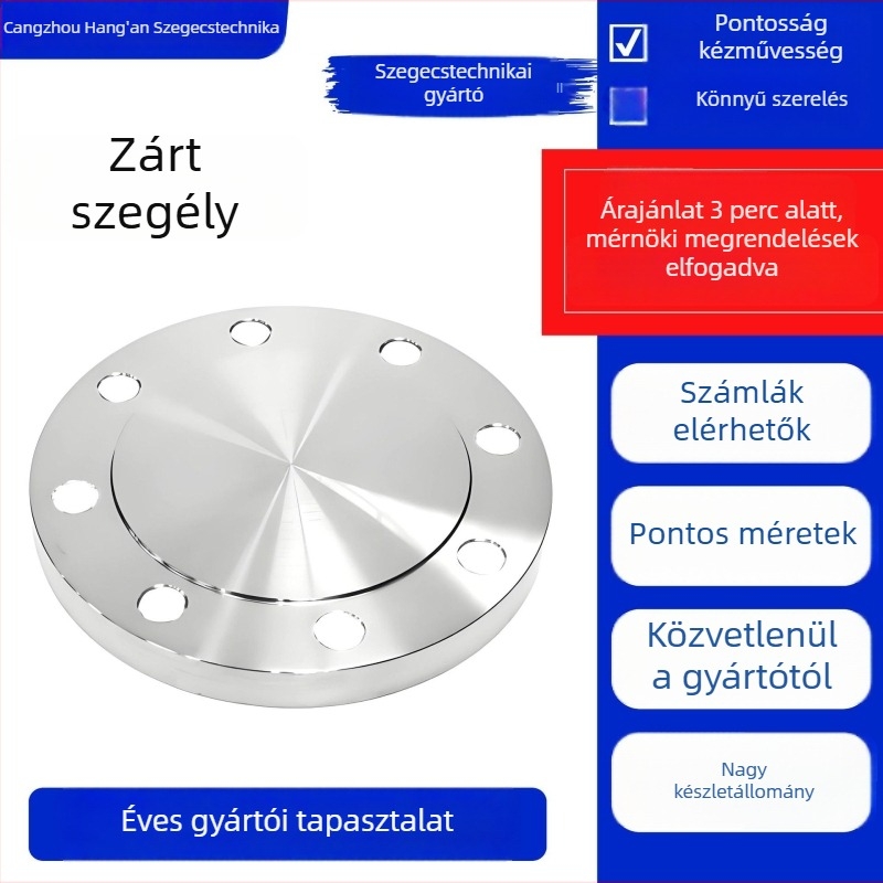 Rozsdamentes acél blind flanš – axiális típus, hegesztett csatlakozás, magas nyomásállóság, DN50