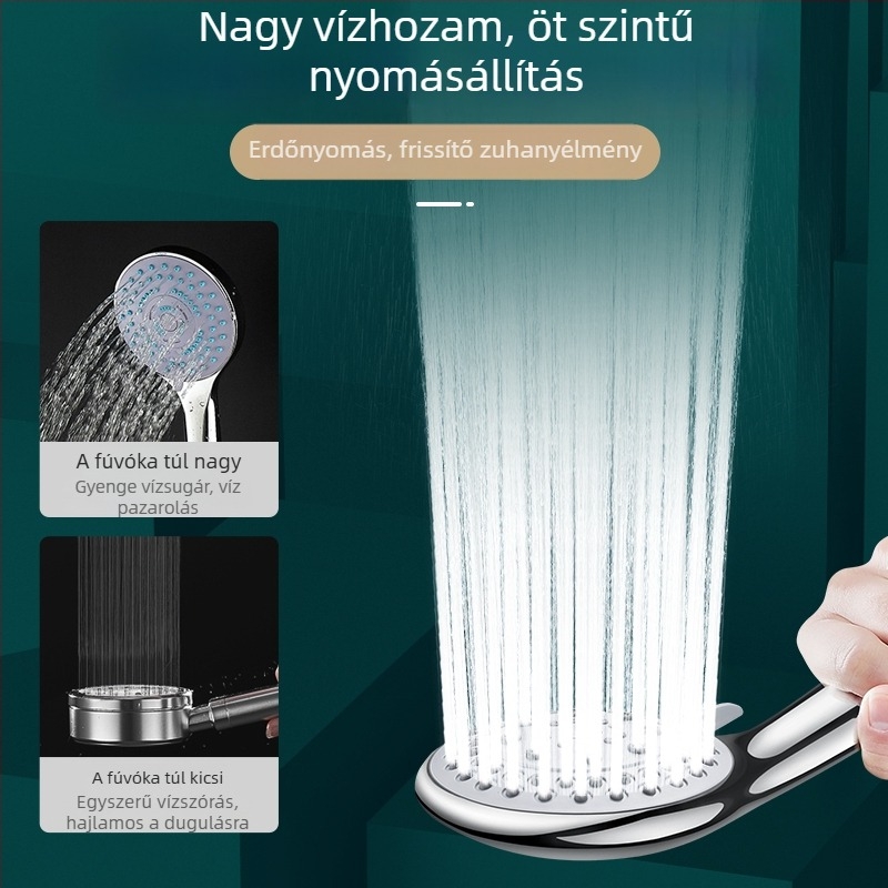 Hordozható zuhanykészlet permetező és eső üzemmódokkal; műanyag kivitel; spirálos szerelés; kerek formájú