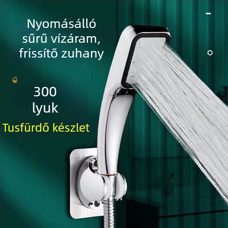 Zuhanykészlet tömlővel – eső és nyomás alatt, hordozható, műanyag, négyzet alakú zuhanyfej, spirálos szerelés