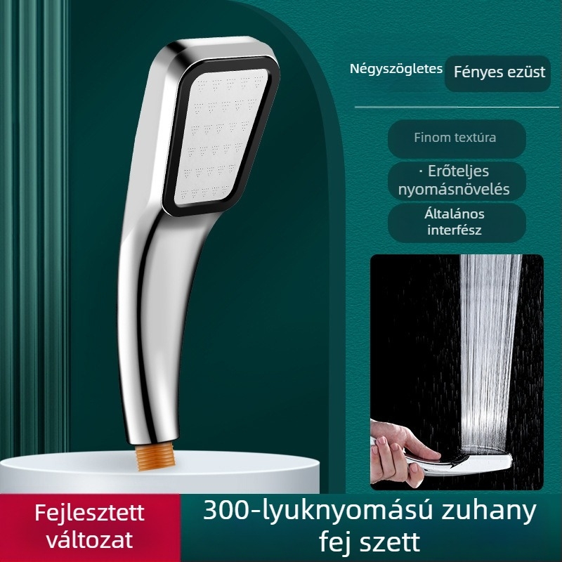 Zuhanykészlet tömlővel – eső és nyomás alatt, hordozható, műanyag, négyzet alakú zuhanyfej, spirálos szerelés