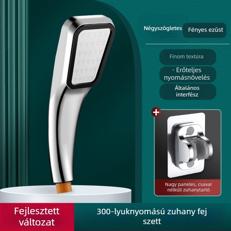 Zuhanykészlet tömlővel – eső és nyomás alatt, hordozható, műanyag, négyzet alakú zuhanyfej, spirálos szerelés