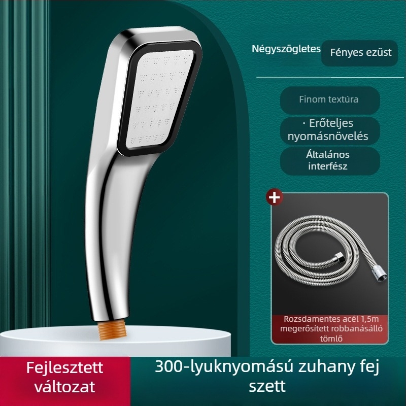 Zuhanykészlet tömlővel – eső és nyomás alatt, hordozható, műanyag, négyzet alakú zuhanyfej, spirálos szerelés