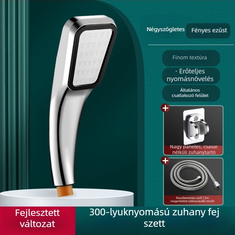 Zuhanykészlet tömlővel – eső és nyomás alatt, hordozható, műanyag, négyzet alakú zuhanyfej, spirálos szerelés