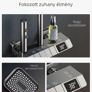 Réz zuhanyfej készlet, esőzuhany funkció, kerek forma, kefés felület, CE tanúsítvány