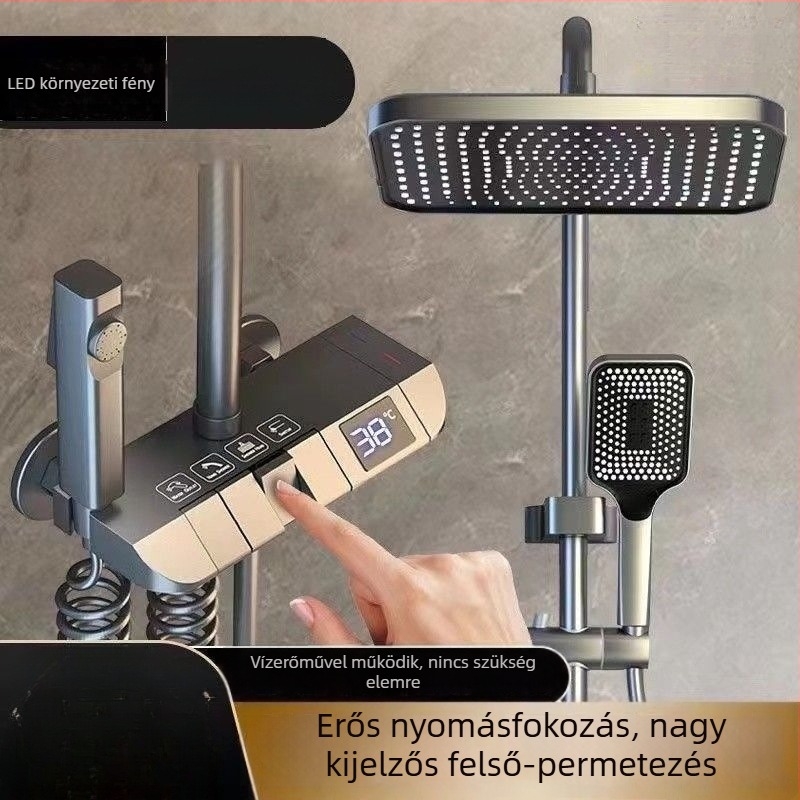 Réz zuhanyfej készlet, esőzuhany funkció, kerek forma, kefés felület, CE tanúsítvány