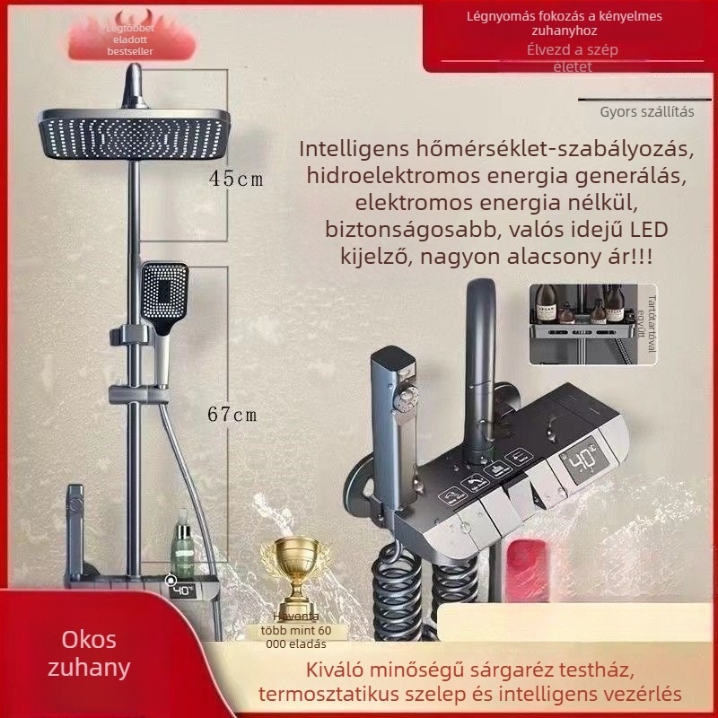 Réz zuhanyfej készlet, esőzuhany funkció, kerek forma, kefés felület, CE tanúsítvány