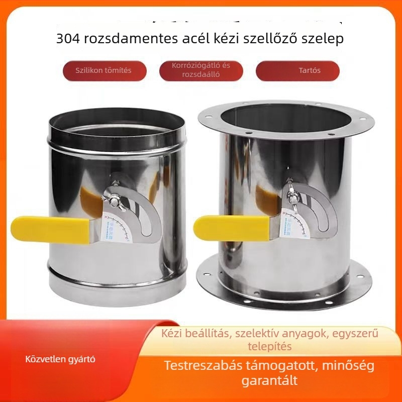 304 korrózióálló rozsdamentes acél légcsatorna-szelepe, légáram-szabályozó szelep, kör alakú szellőző szelep, korrózióálló